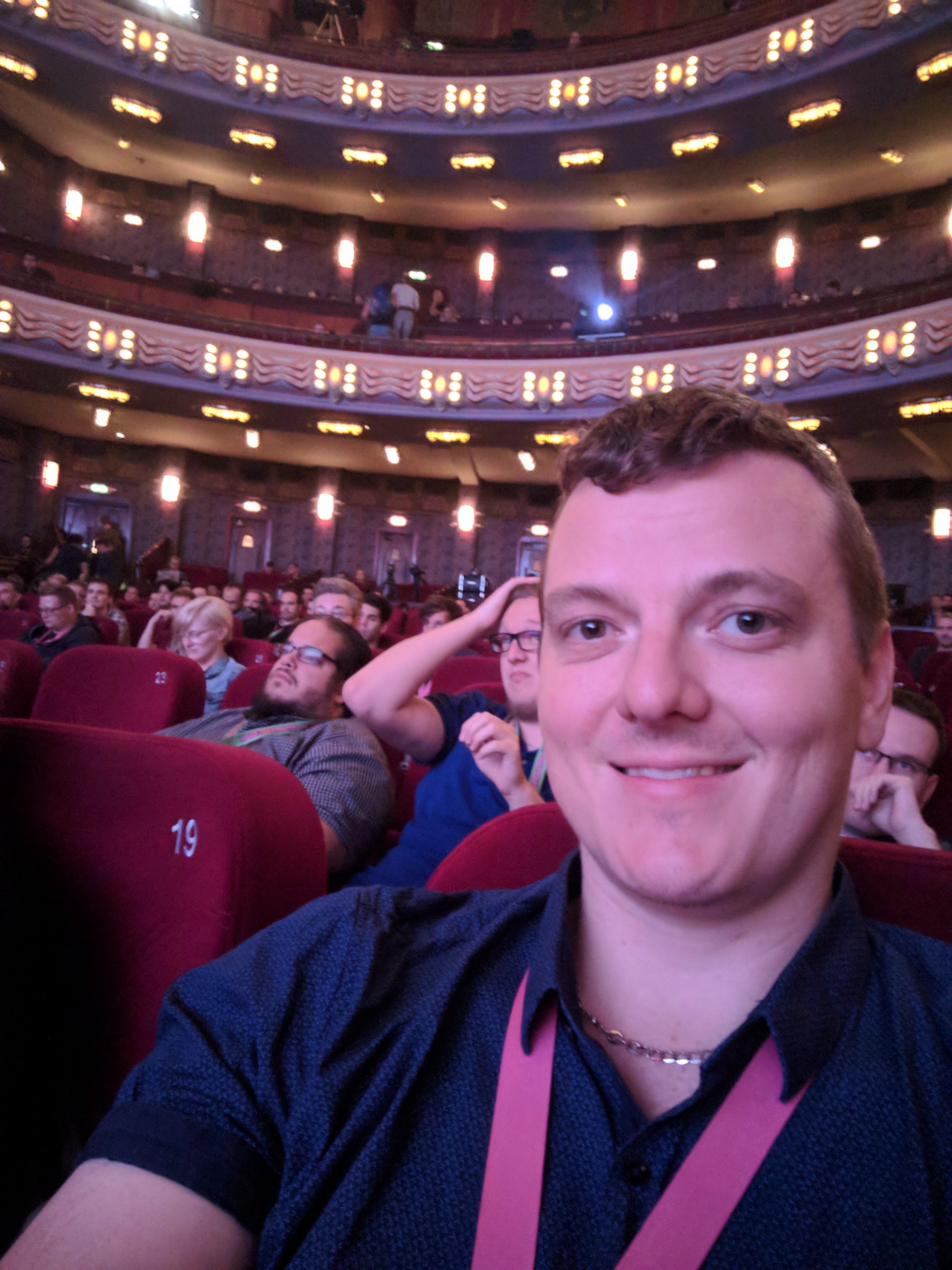My derpy face sitting up the front of the grand Pathe Tuschinski cinema.