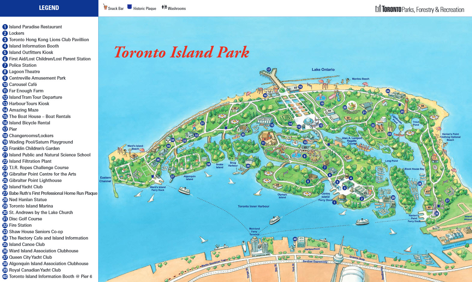 Map of Toronto Island Park. It's huge, with lots of attractions.