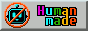 A cute android crossed out, and rainbow text reads 'human made'.