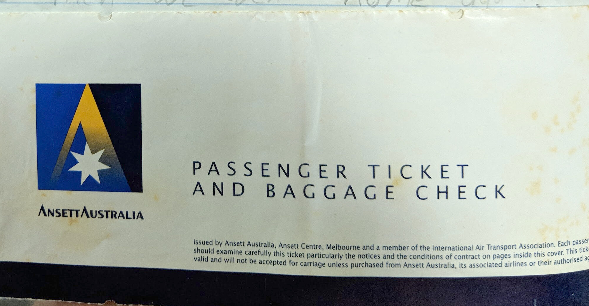 An Ansett Australia boarding pass, with the most recent logo. It's pretty ratty